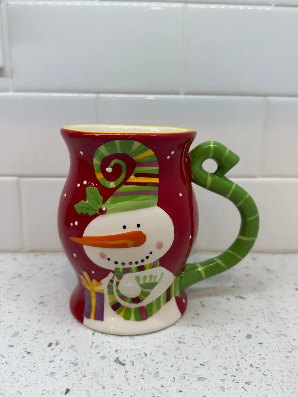 Pier 1 Imports Festive Snowman Holiday Mug - Red and Green